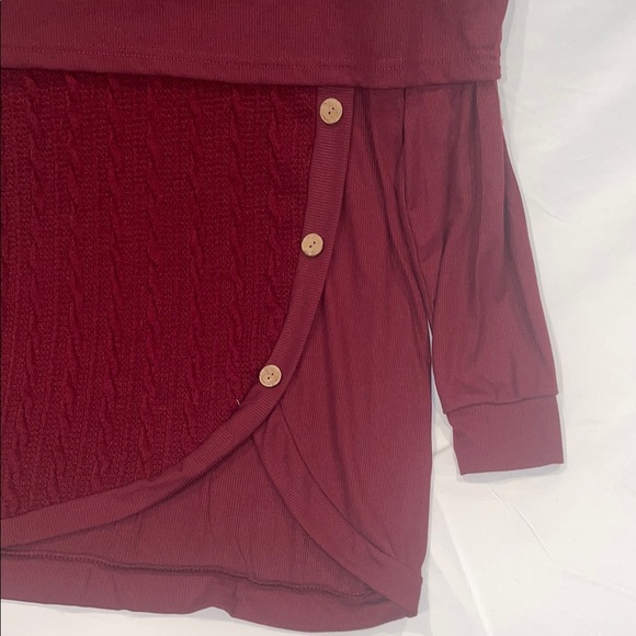 Chic Burgundy Asymmetrical Top with Buttons Detail - Picture 7 of 11